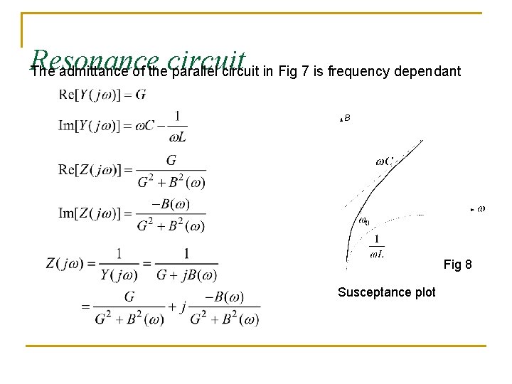 Resonance The admittance of thecircuit parallel circuit in Fig 7 is frequency dependant Fig Resonance The admittance of thecircuit parallel circuit in Fig 7 is frequency dependant Fig