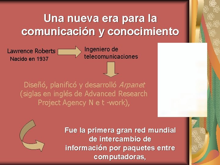 Una nueva era para la comunicación y conocimiento Lawrence Roberts Nacido en 1937 Ingeniero