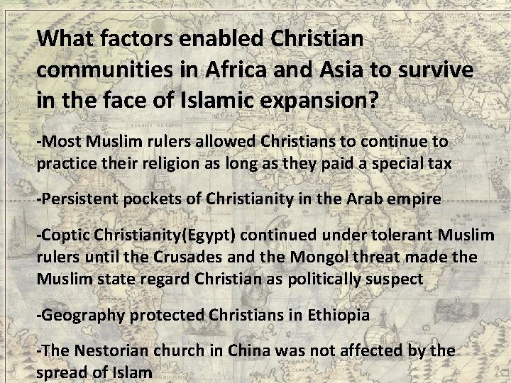 What factors enabled Christian communities in Africa and Asia to survive in the face