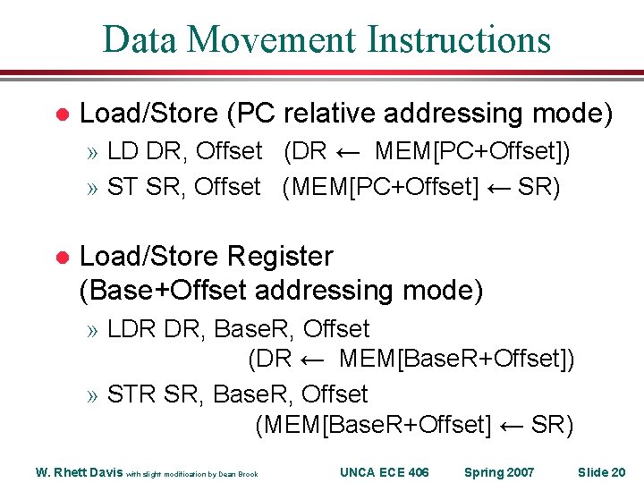 Data Movement Instructions l Load/Store (PC relative addressing mode) » LD DR, Offset (DR