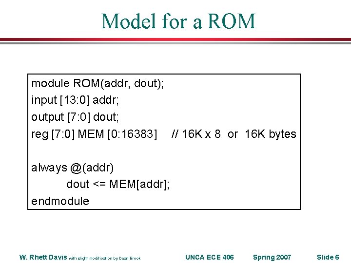 Model for a ROM module ROM(addr, dout); input [13: 0] addr; output [7: 0]