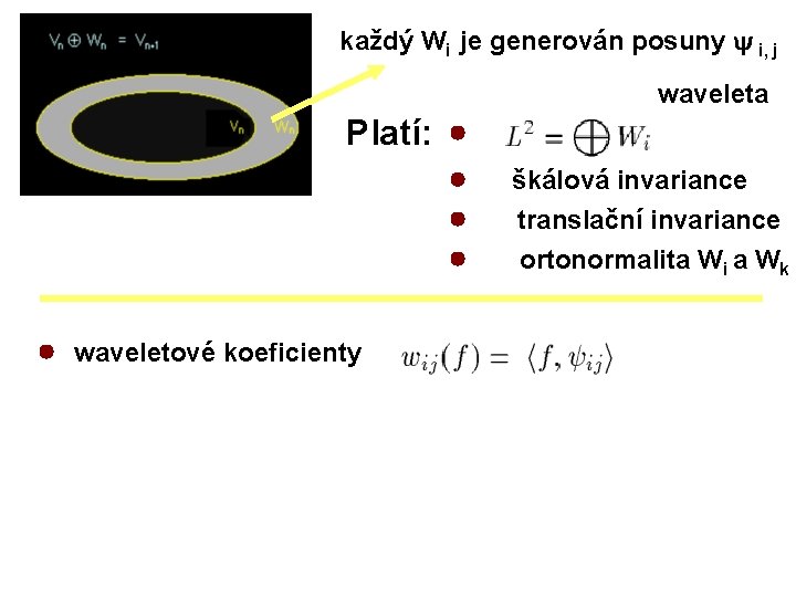 každý Wi je generován posuny i, j waveleta Platí: škálová invariance translační invariance ortonormalita