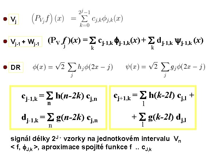 Vj Vj-1 + Wj-1 (PV f )(x) = cj-1, k(x) + dj-1, k (x)