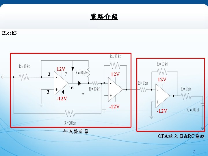 電路介紹 Block 3 2 3 12 V 7 4 -12 V 12 V 6