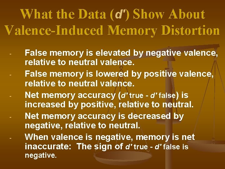 What the Data (d′) Show About Valence-Induced Memory Distortion - False memory is elevated