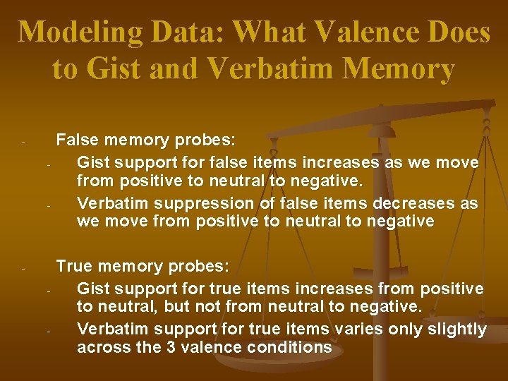 Modeling Data: What Valence Does to Gist and Verbatim Memory - False memory probes: