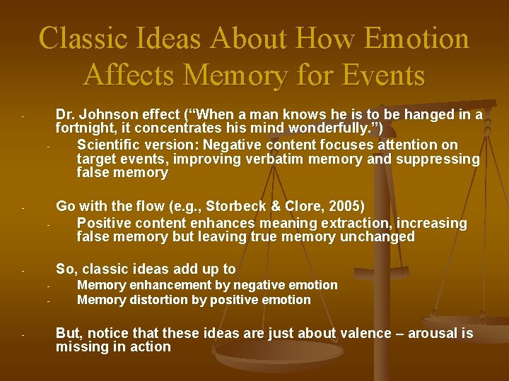 Classic Ideas About How Emotion Affects Memory for Events - Dr. Johnson effect (“When