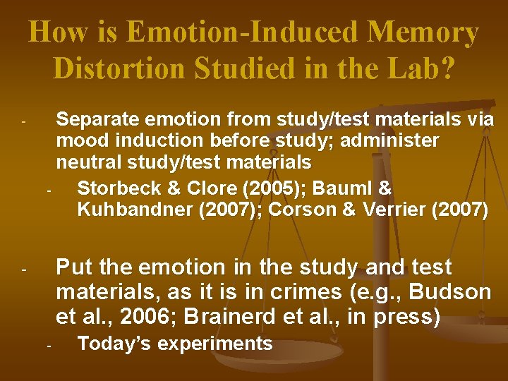 How is Emotion-Induced Memory Distortion Studied in the Lab? - Separate emotion from study/test