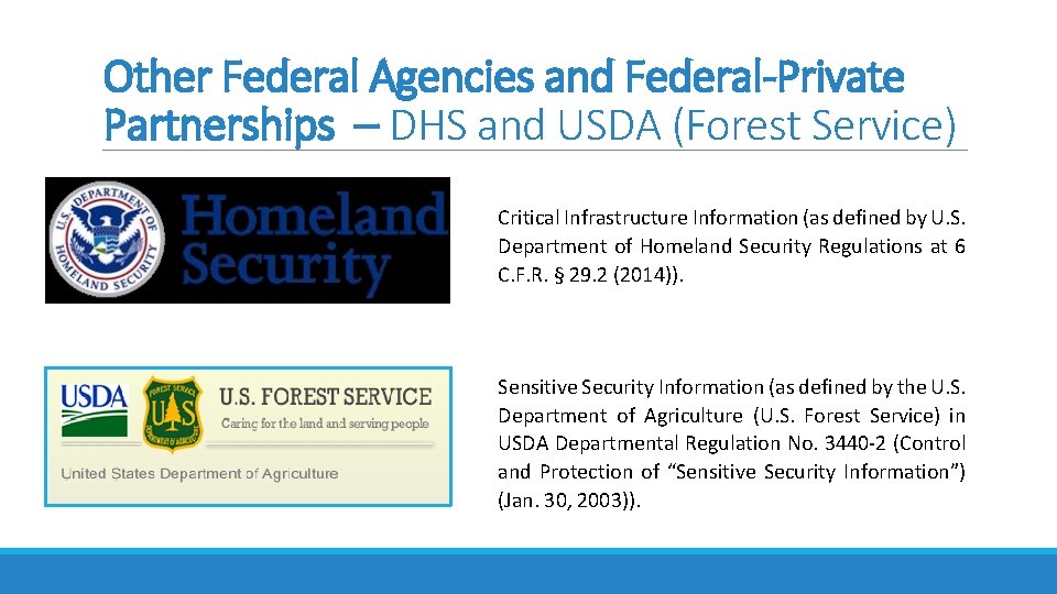 Other Federal Agencies and Federal-Private Partnerships – DHS and USDA (Forest Service) Critical Infrastructure