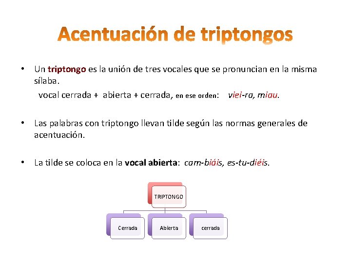  • Un triptongo es la unión de tres vocales que se pronuncian en