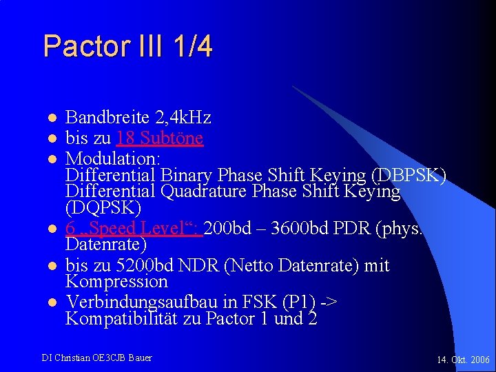 Pactor III 1/4 l l l Bandbreite 2, 4 k. Hz bis zu 18