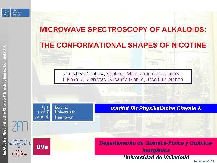 Institut für Physikalische Chemie & Elektrochemie, Lehrgebiet A MICROWAVE SPECTROSCOPY OF ALKALOIDS: THE CONFORMATIONAL