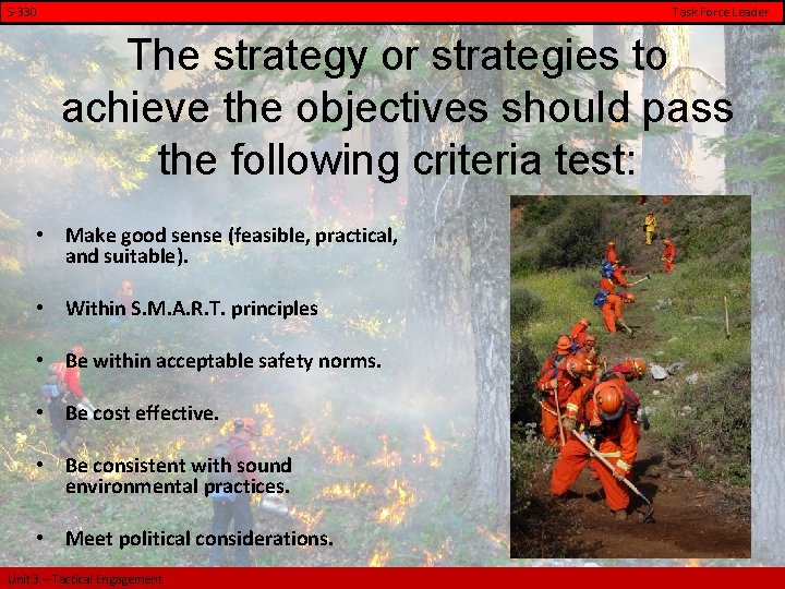 S-330 Task Force Leader The strategy or strategies to achieve the objectives should pass