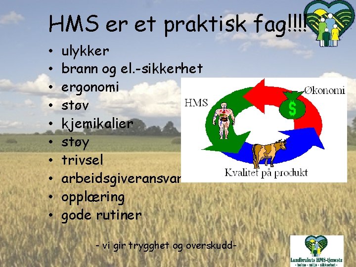 HMS er et praktisk fag!!!! • • • ulykker brann og el. -sikkerhet ergonomi