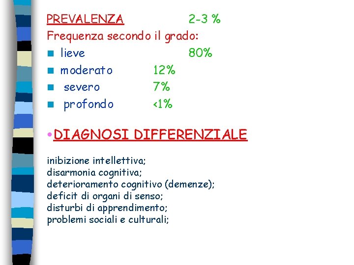 PREVALENZA 2 -3 % Frequenza secondo il grado: n lieve 80% n moderato 12% PREVALENZA 2 -3 % Frequenza secondo il grado: n lieve 80% n moderato 12%