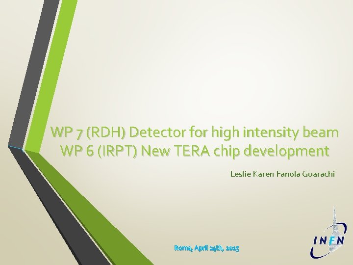 WP 7 (RDH) Detector for high intensity beam WP 6 (IRPT) New TERA chip