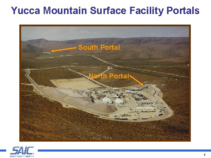 Yucca Mountain Surface Facility Portals South Portal North Portal 5 