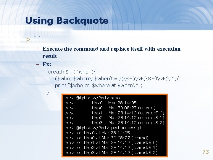 Using Backquote > `` – Execute the command replace itself with execution – result