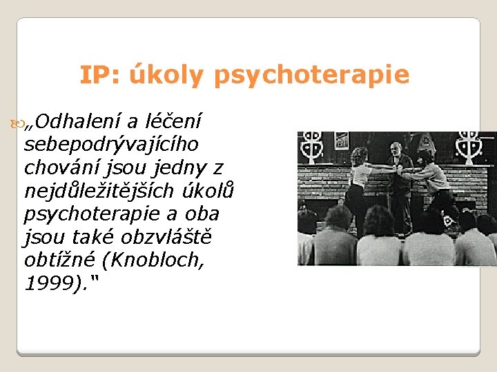 IP: úkoly psychoterapie „Odhalení a léčení sebepodrývajícího chování jsou jedny z nejdůležitějších úkolů psychoterapie