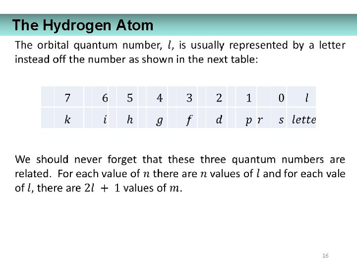 The Hydrogen Atom 16 