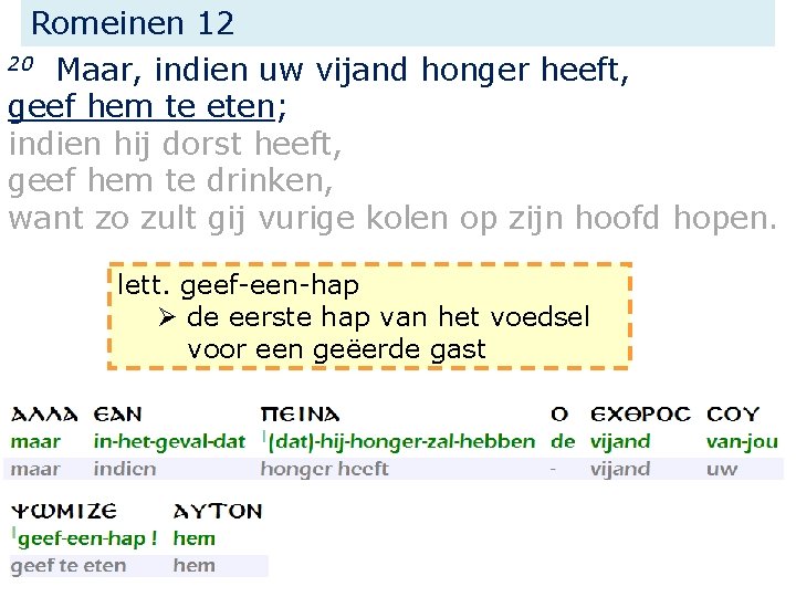 Romeinen 12 20 Maar, indien uw vijand honger heeft, geef hem te eten; indien