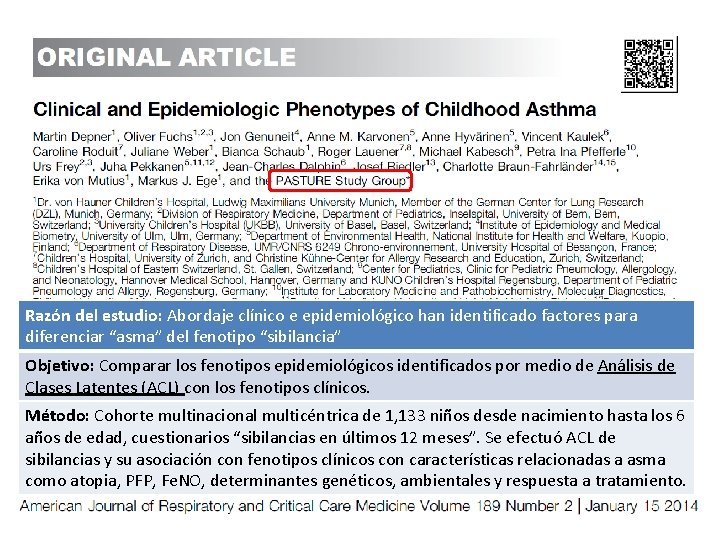 Razón del estudio: Abordaje clínico e epidemiológico han identificado factores para diferenciar “asma” del Razón del estudio: Abordaje clínico e epidemiológico han identificado factores para diferenciar “asma” del