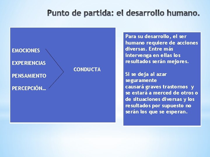 Para su desarrollo, el ser humano requiere de acciones diversas. Entre más intervenga en