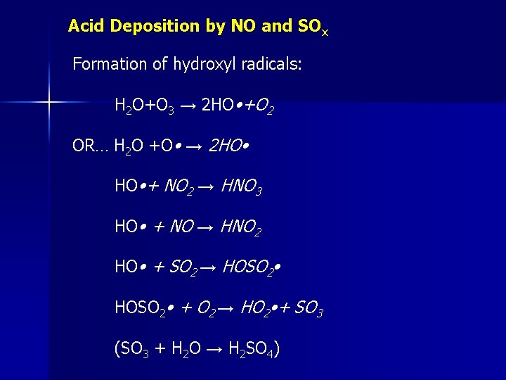 Acid Deposition by NO and SOx Formation of hydroxyl radicals: H 2 O+O 3