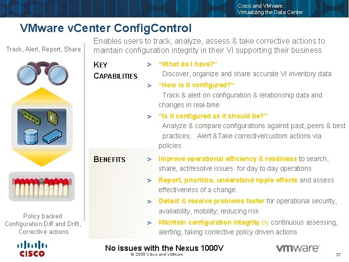 Cisco and VMware: Virtualizing the Data Center VMware v. Center Config. Control Track, Alert,