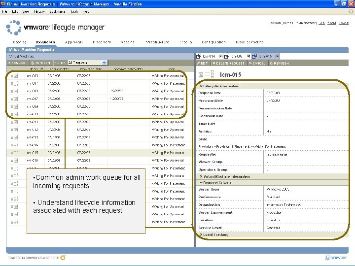 Cisco and VMware: Virtualizing the Data Center • Common admin work queue for all