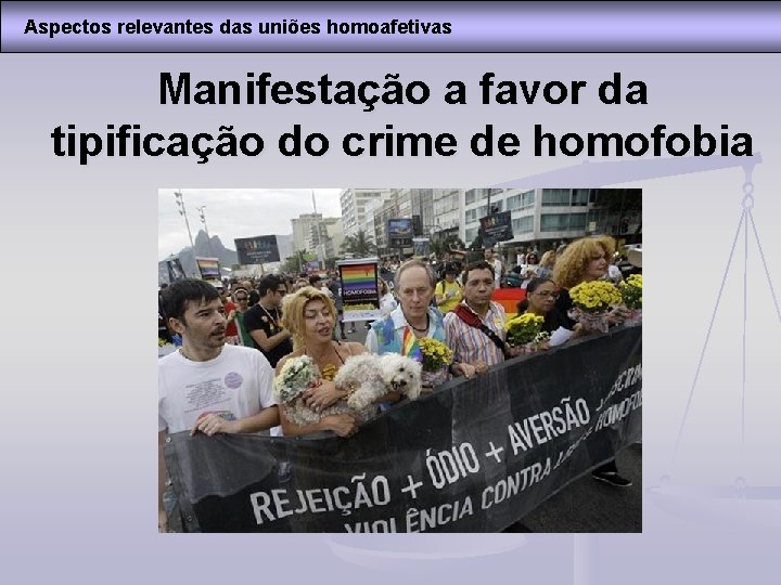 Aspectos relevantes das uniões homoafetivas Manifestação a favor da tipificação do crime de homofobia