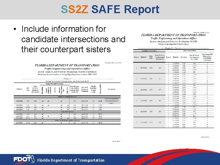 SS 2 Z SAFE Report • Include information for candidate intersections and their counterpart