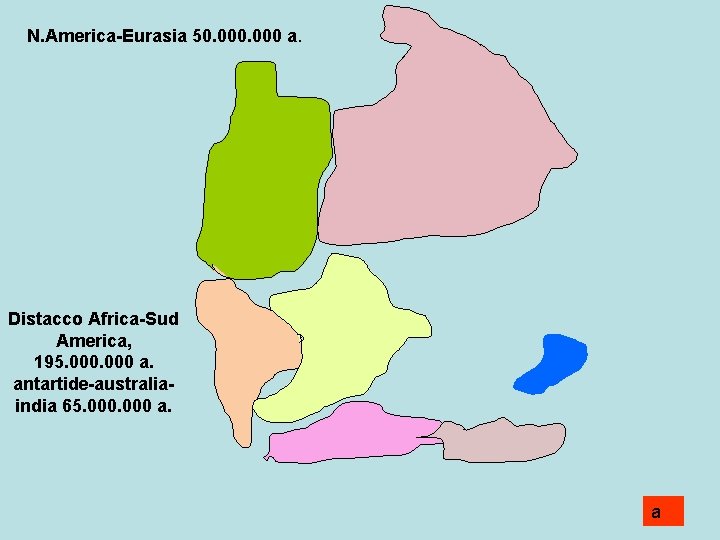 N. America-Eurasia 50. 000 a. Distacco Africa-Sud America, 195. 000 a. antartide-australiaindia 65. 000