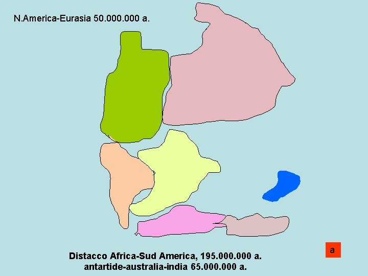 N. America-Eurasia 50. 000 a. Distacco Africa-Sud America, 195. 000 a. antartide-australia-india 65. 000