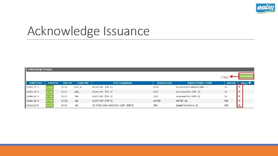 Acknowledge Issuance 