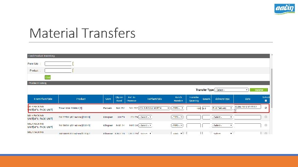 Material Transfers 