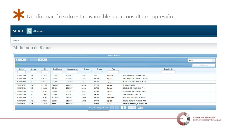 La información solo esta disponible para consulta e impresión. 