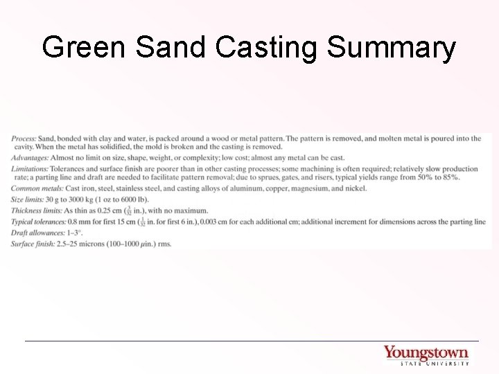 Green Sand Casting Summary 