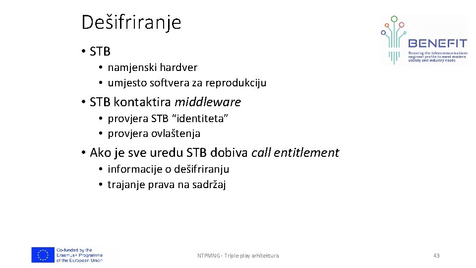 Dešifriranje • STB • namjenski hardver • umjesto softvera za reprodukciju • STB kontaktira Dešifriranje • STB • namjenski hardver • umjesto softvera za reprodukciju • STB kontaktira