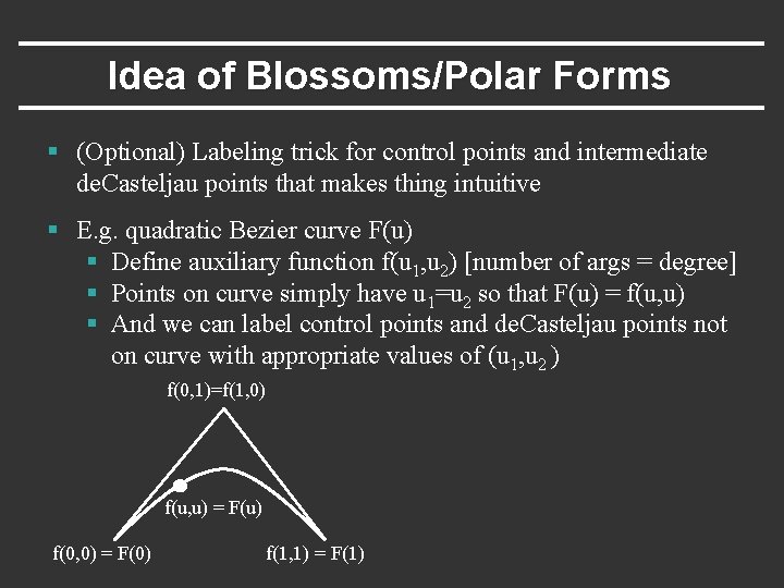 Idea of Blossoms/Polar Forms § (Optional) Labeling trick for control points and intermediate de.