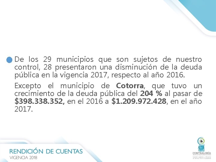 De los 29 municipios que son sujetos de nuestro control, 28 presentaron una disminución De los 29 municipios que son sujetos de nuestro control, 28 presentaron una disminución