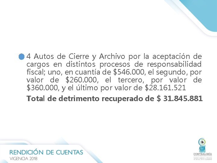 4 Autos de Cierre y Archivo por la aceptación de cargos en distintos procesos 4 Autos de Cierre y Archivo por la aceptación de cargos en distintos procesos