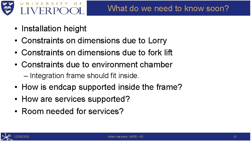 What do we need to know soon? • • Installation height Constraints on dimensions