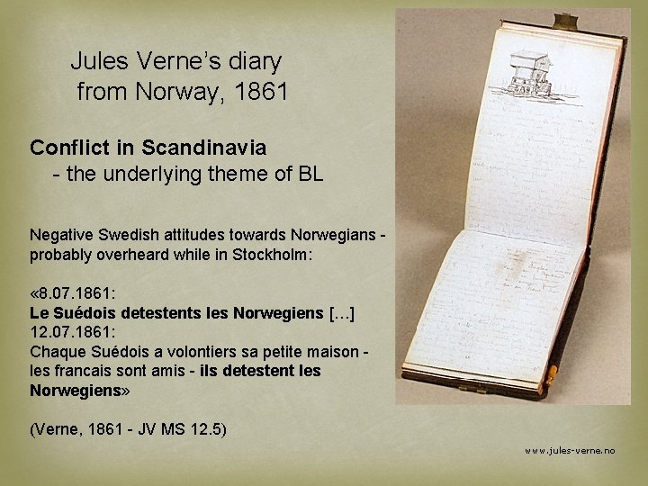 Jules Verne’s diary from Norway, 1861 Conflict in Scandinavia - the underlying theme of