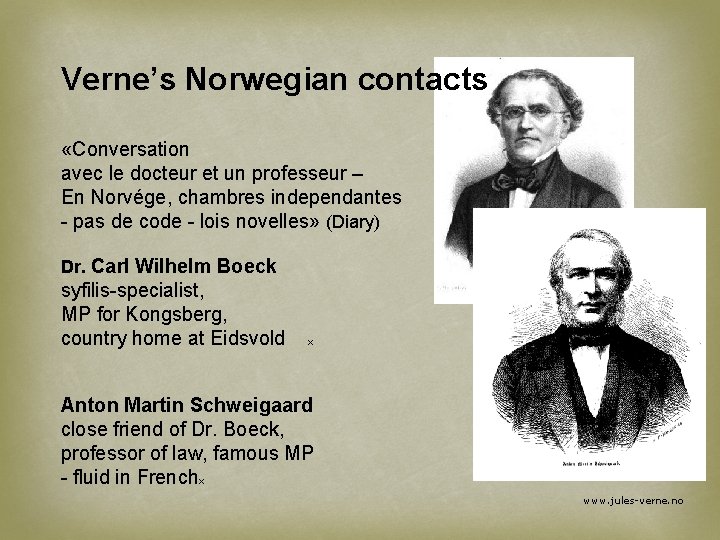 Verne’s Norwegian contacts «Conversation avec le docteur et un professeur – En Norvége, chambres