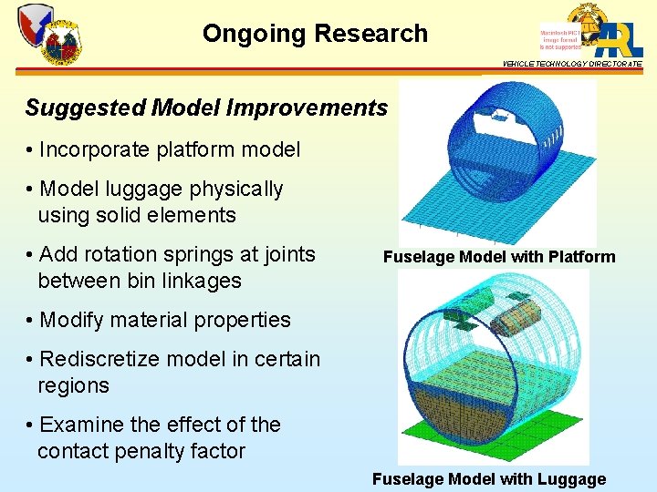 Ongoing Research VEHICLE TECHNOLOGY DIRECTORATE Suggested Model Improvements • Incorporate platform model • Model