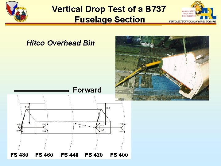 Vertical Drop Test of a B 737 Fuselage Section Hitco Overhead Bin Forward FS