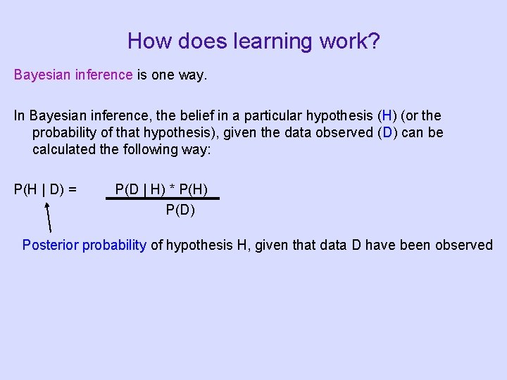 How does learning work? Bayesian inference is one way. In Bayesian inference, the belief How does learning work? Bayesian inference is one way. In Bayesian inference, the belief