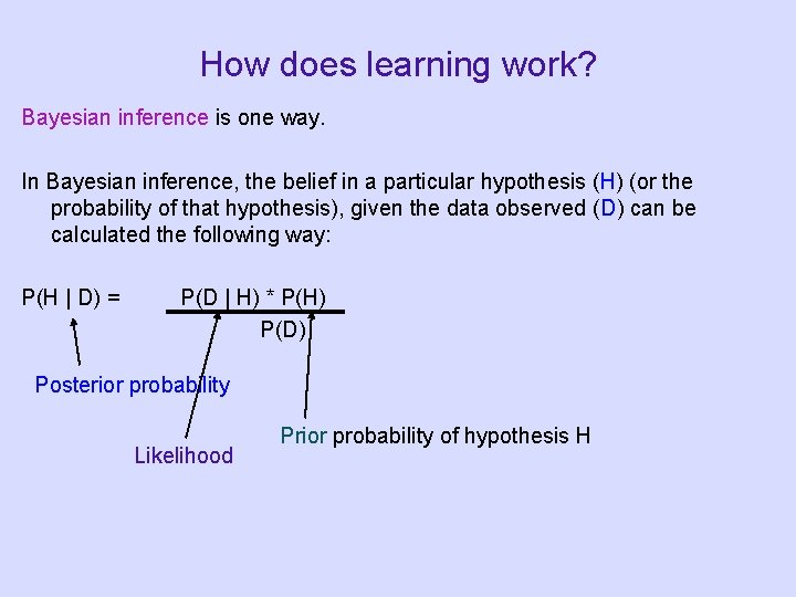 How does learning work? Bayesian inference is one way. In Bayesian inference, the belief How does learning work? Bayesian inference is one way. In Bayesian inference, the belief