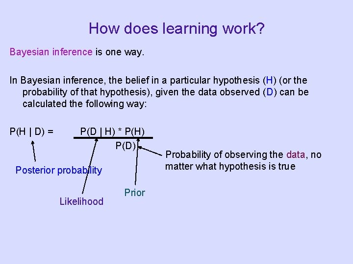 How does learning work? Bayesian inference is one way. In Bayesian inference, the belief How does learning work? Bayesian inference is one way. In Bayesian inference, the belief